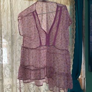Pink flower sheer blouse